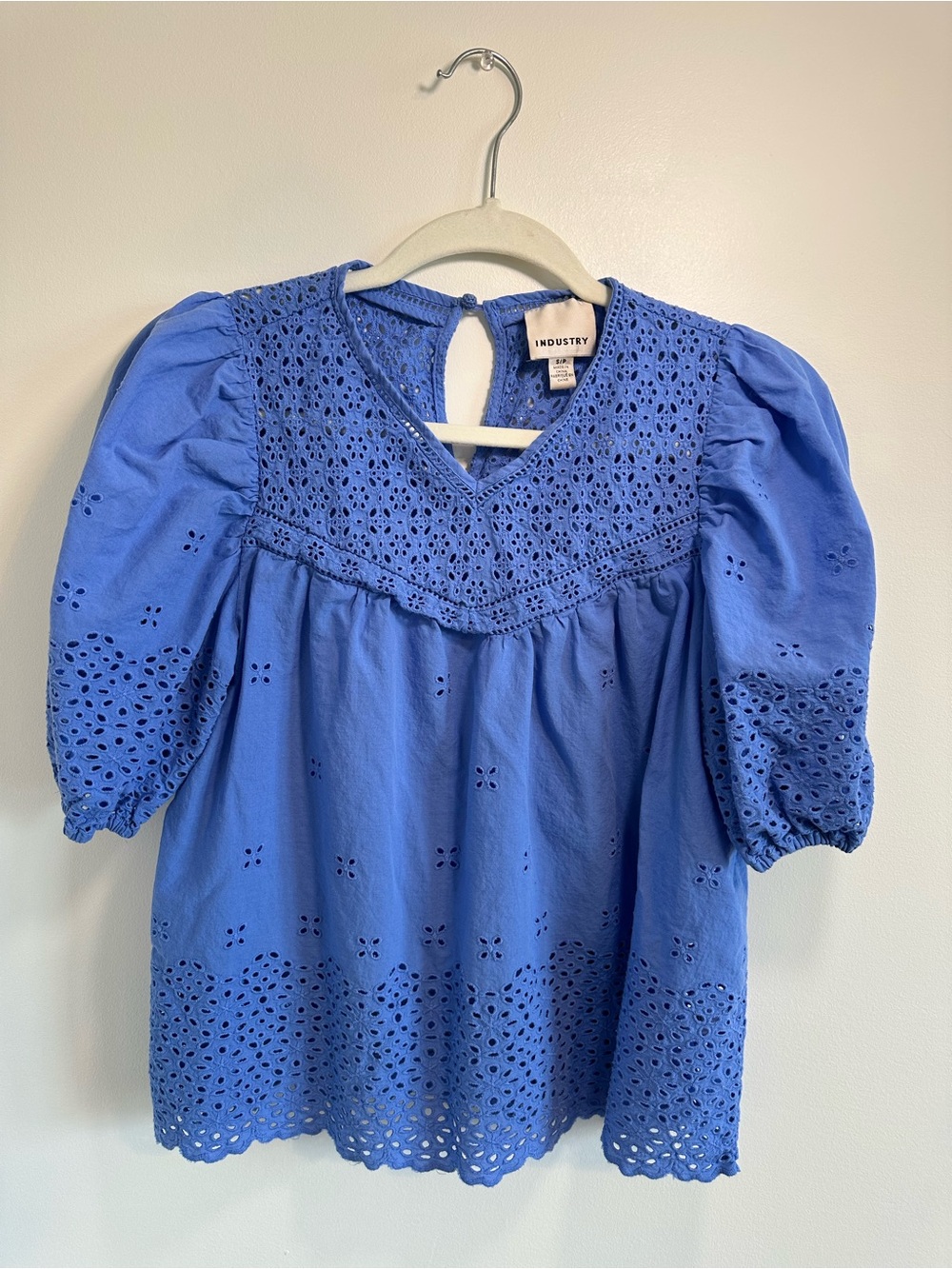 Periwinkle Industry Republic Clothing Eyelet Puff Sleeve Top 100% Cotton